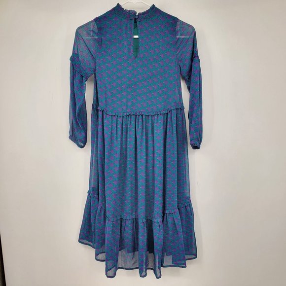 Colorful Planet Girls Green Dress Purple Fleur de Lis Peasan M 7/8 - Picture 2 of 12